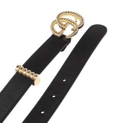 Pre Owned Gucci Black Leather Torchon Double G Buckle Belt 80CM