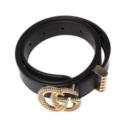 Pre Owned Gucci Black Leather Torchon Double G Buckle Belt 80CM