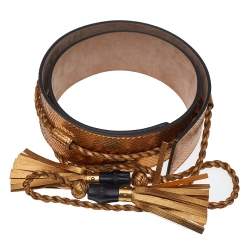 Pre Owned Gucci Gold Snakeskin Tassel Waist Belt 90 CM