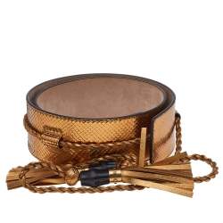 Pre Owned Gucci Gold Snakeskin Tassel Waist Belt 90 CM