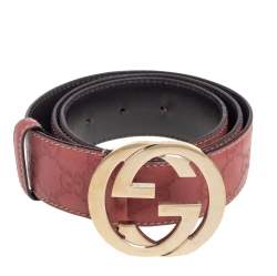 Pre Owned Gucci Pale Pink Guccissima Leather Interlocking G Buckle Belt 85CM
