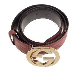 Pre Owned Gucci Pale Pink Guccissima Leather Interlocking G Buckle Belt 85CM