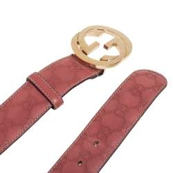 Pre Owned Gucci Pale Pink Guccissima Leather Interlocking G Buckle Belt 85CM