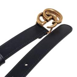 مملوكة مسبقًا Gucci Black Leather GG Marmont Buckle Narrow Belt 75CM