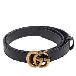 مملوكة مسبقًا Gucci Black Leather GG Marmont Buckle Narrow Belt 75CM