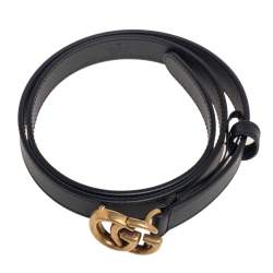 مملوكة مسبقًا Gucci Black Leather GG Marmont Buckle Narrow Belt 75CM