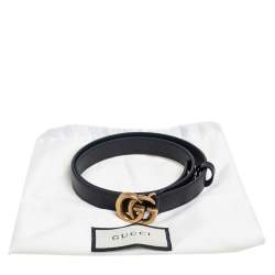 مملوكة مسبقًا Gucci Black Leather GG Marmont Buckle Narrow Belt 75CM