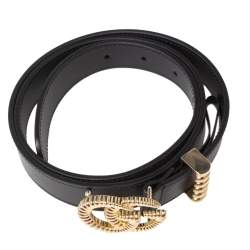 Pre Owned حزام غوتشي رفيع إبزيم حرف جي مزدوج تورشون جلد أسود مقاس 85 سم