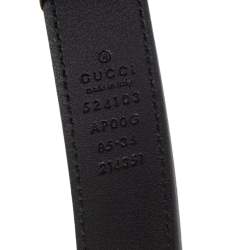 Pre Owned حزام غوتشي رفيع إبزيم حرف جي مزدوج تورشون جلد أسود مقاس 85 سم