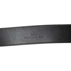Pre Owned Gucci Black Leather Interlocking G Buckle Belt 85CM