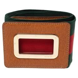 Pre Owned Gucci Green/Red Elastic and Leather Web Bamboo Waist Belt 75CM