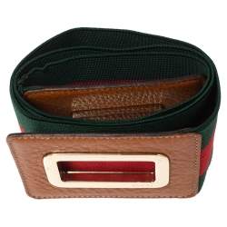 Pre Owned Gucci Green/Red Elastic and Leather Web Bamboo Waist Belt 75CM