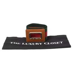Pre Owned Gucci Green/Red Elastic and Leather Web Bamboo Waist Belt 75CM