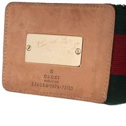 Pre Owned Gucci Green/Red Elastic and Leather Web Bamboo Waist Belt 75CM