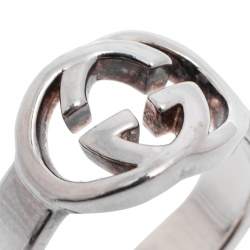 مملوكة مسبقًا Gucci Sterling Silver Interlocking GG Ring Size 12
