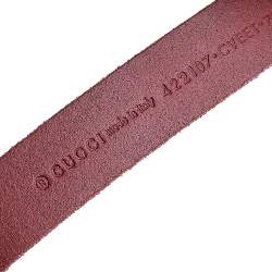 Pre Owned Gucci Red Leather Feline Head Crystal Belt 70CM