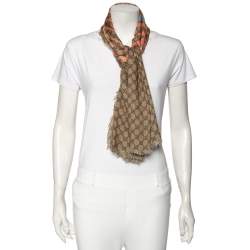 مملوكة مسبقًا وشاح غوتشي حرير ومودال مطبوع نمر بيج