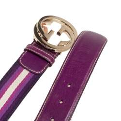 مملوكة مسبقًا Gucci Purple Canvas And Leather Interlocking G Webbing Buckle Belt 80CM