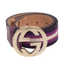 مملوكة مسبقًا Gucci Purple Canvas And Leather Interlocking G Webbing Buckle Belt 80CM
