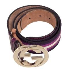 مملوكة مسبقًا Gucci Purple Canvas And Leather Interlocking G Webbing Buckle Belt 80CM