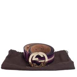 مملوكة مسبقًا Gucci Purple Canvas And Leather Interlocking G Webbing Buckle Belt 80CM
