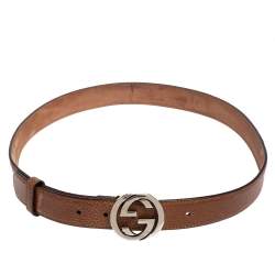 مملوكة مسبقًا Gucci Tan Grained Leather Interlocking G Buckle Belt 90CM