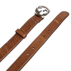 مملوكة مسبقًا Gucci Tan Grained Leather Interlocking G Buckle Belt 90CM
