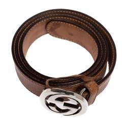 مملوكة مسبقًا Gucci Tan Grained Leather Interlocking G Buckle Belt 90CM