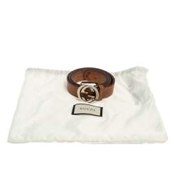 مملوكة مسبقًا Gucci Tan Grained Leather Interlocking G Buckle Belt 90CM