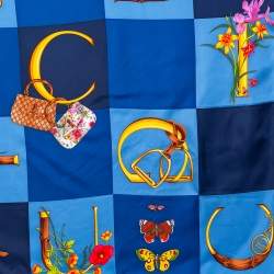 مملوكة مسبقًا Gucci Blue Multi Icon Print Silk Scarf