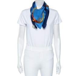 مملوكة مسبقًا Gucci Blue Multi Icon Print Silk Scarf