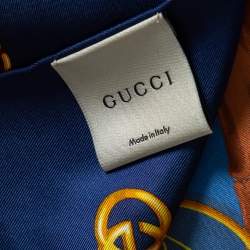 مملوكة مسبقًا Gucci Blue Multi Icon Print Silk Scarf