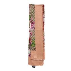 مملوكة مسبقًا Gucci Pink Logo Blooms Printed Modal & Silk Scarf
