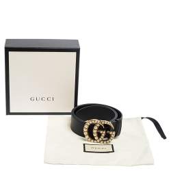 Pre Owned Gucci Black Leather Torchon Double G Buckle Belt 80CM