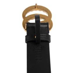 Pre Owned Gucci Black Leather Torchon Double G Buckle Belt 80CM