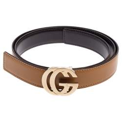 Gucci Beige/Brown Leather GG Buckle Slim Waist Belt 85CM