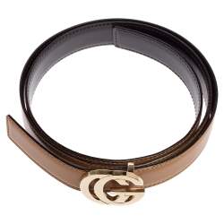 Gucci Beige/Brown Leather GG Buckle Slim Waist Belt 85CM