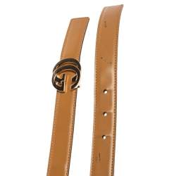 Gucci Beige/Brown Leather GG Buckle Slim Waist Belt 85CM