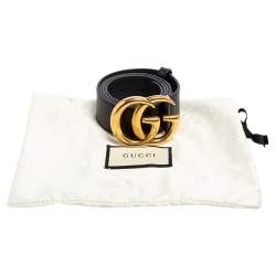 مملوكة مسبقًا Gucci Black Leather GG Marmont Buckle Belt 90 CM 