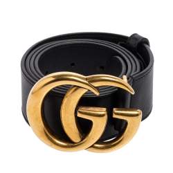 مملوكة مسبقًا Gucci Black Leather GG Marmont Buckle Belt 90 CM 