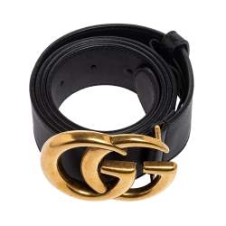 مملو�كة مسبقًا Gucci Black Leather GG Marmont Buckle Belt 90 CM 