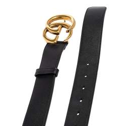 مملوكة مسبقًا Gucci Black Leather GG Marmont Buckle Belt 90 CM 