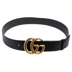 مملوكة مسبقًا Gucci Black Leather GG Marmont Buckle Belt 90 CM 