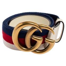 Pre Owned Gucci Multicolor Canvas and Leather Web GG Marmont Belt 90CM
