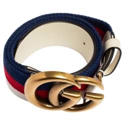 Pre Owned Gucci Multicolor Canvas and Leather Web GG Marmont Belt 90CM