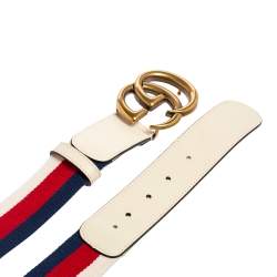 Pre Owned Gucci Multicolor Canvas and Leather Web GG Marmont Belt 90CM