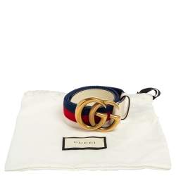 Pre Owned Gucci Multicolor Canvas and Leather Web GG Marmont Belt 90CM