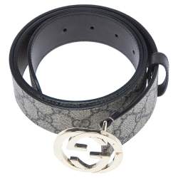 مملوكة مسبقًا Gucci Beige GG Supreme Canvas Interlocking G Buckle Belt 85CM
