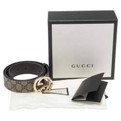 مملوكة مسبقًا Gucci Beige GG Supreme Canvas Interlocking G Buckle Belt 85CM