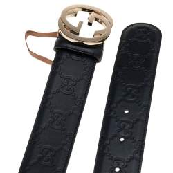 Gucci Black Guccissima Leather Interlocking G Buckle Belt 80 CM